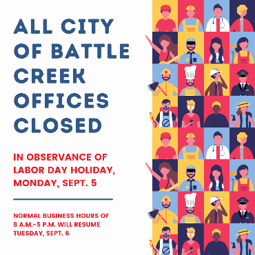 A flyer with notice that all city offices are closed Monday, Sept. 5 for Labor Day
