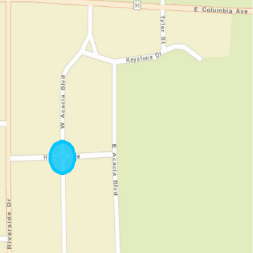 A city street map showing the closure of the intersection of Hayman Avenue and W. Acacia Boulevard.