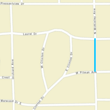 A city street map showing the closure of N. McKinley Avenue as a light-blue line.