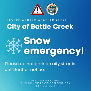 Blue with snowflake and text City of Battle Creek snow emergency