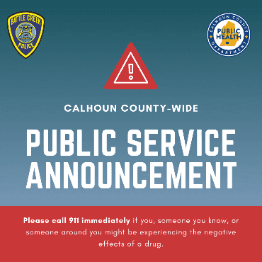 Dark blue gradient with red bottom stripe, triangle warning symbol, and Public Service Announcement.