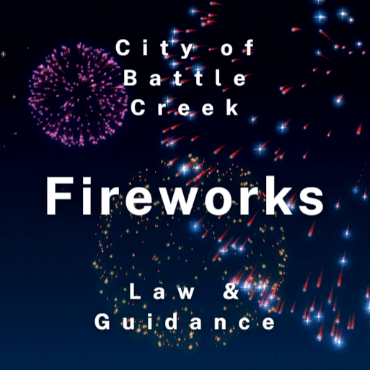 Dark background with fireworks. White text says fireworks law and guidance.