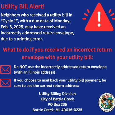A graphic explaining the issue regarding incorrect utility billing envelopes, as described.