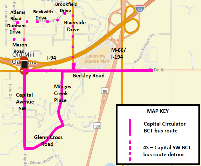 Map of Capital SW Transit changes during Capital SW bridge project